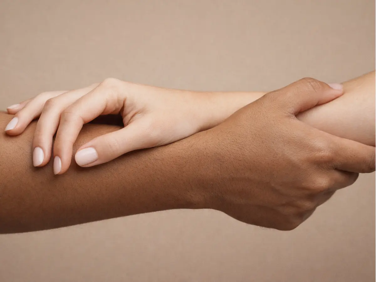 União estável representada  por mãos de um casal em gesto de apoio e conexão.