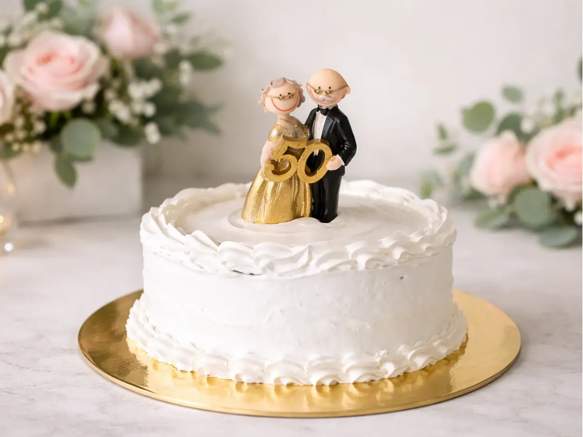 Bolo decorado com topo dourado 50 anos