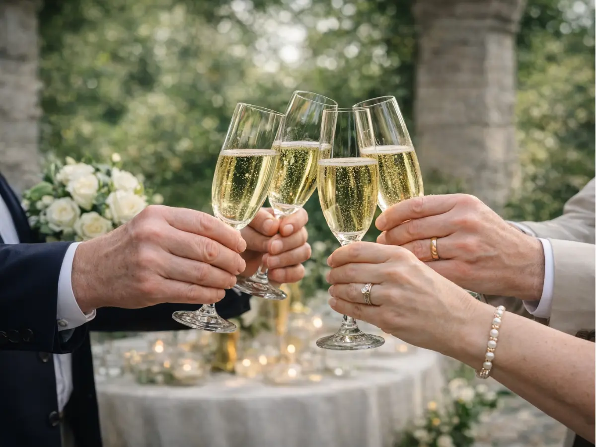 Brinde com taças de espumante celebrando 10 anos juntos