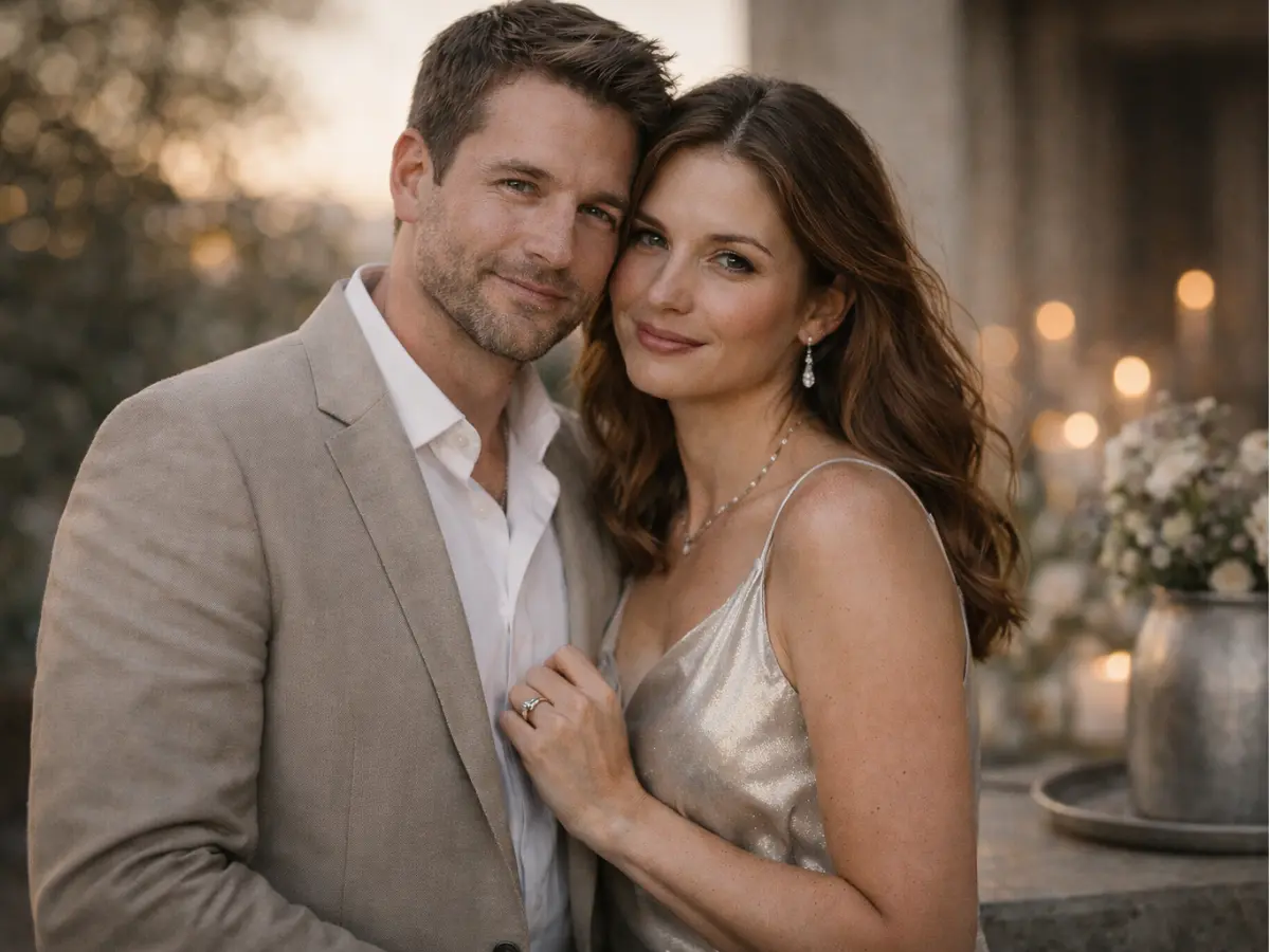 Casal celebrando 10 anos juntos em clima romântico ao entardecer