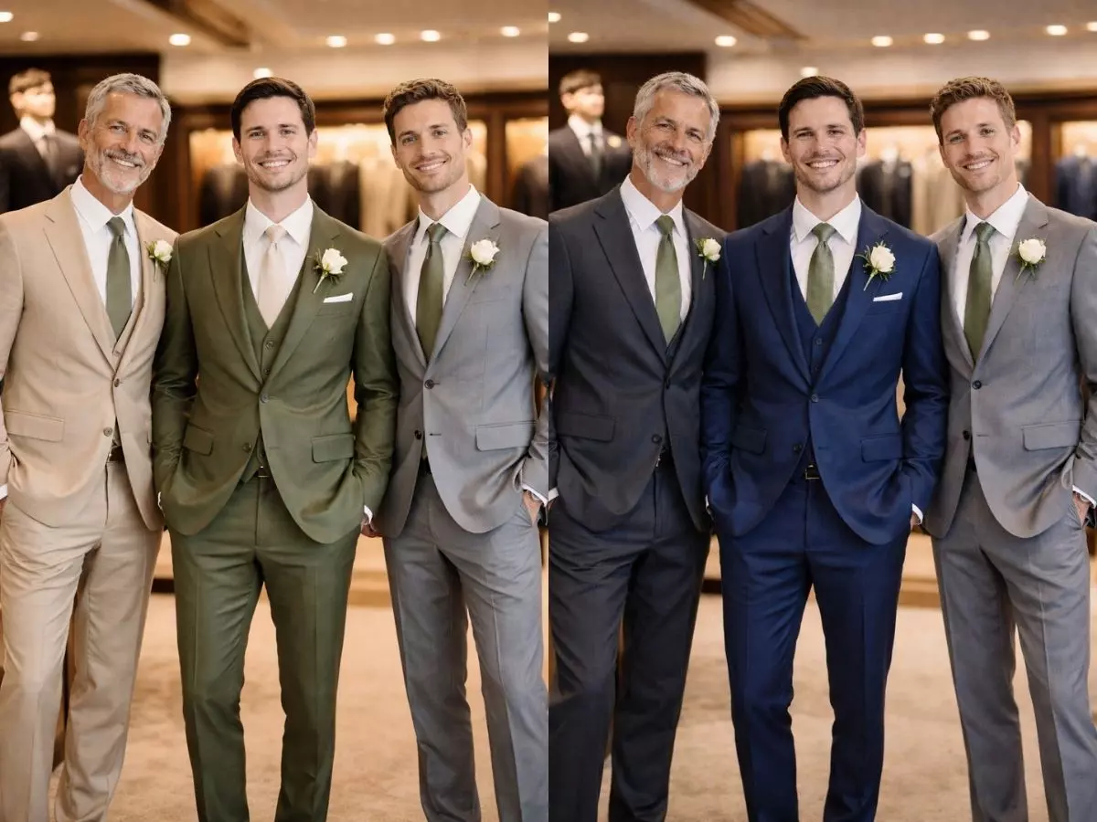 ternos bege e cinza para noivo pai e padrinhos