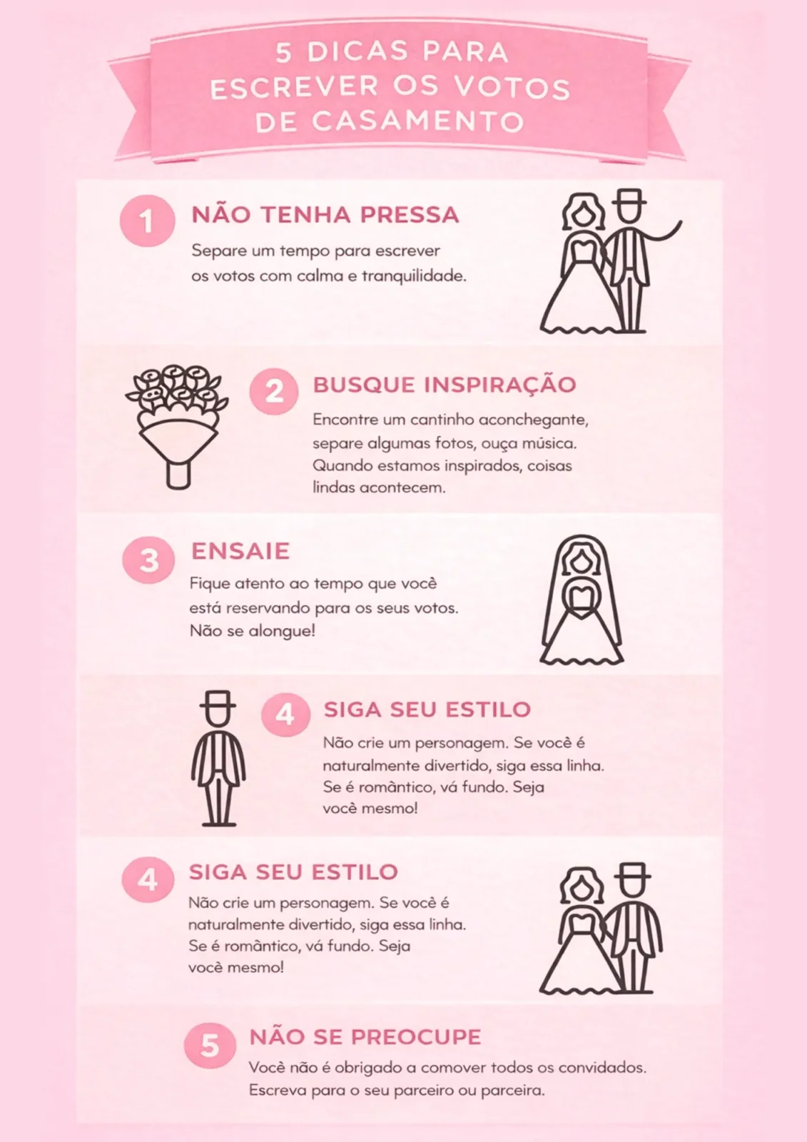 Infográfico com dicas práticas para escrever votos de casamento
