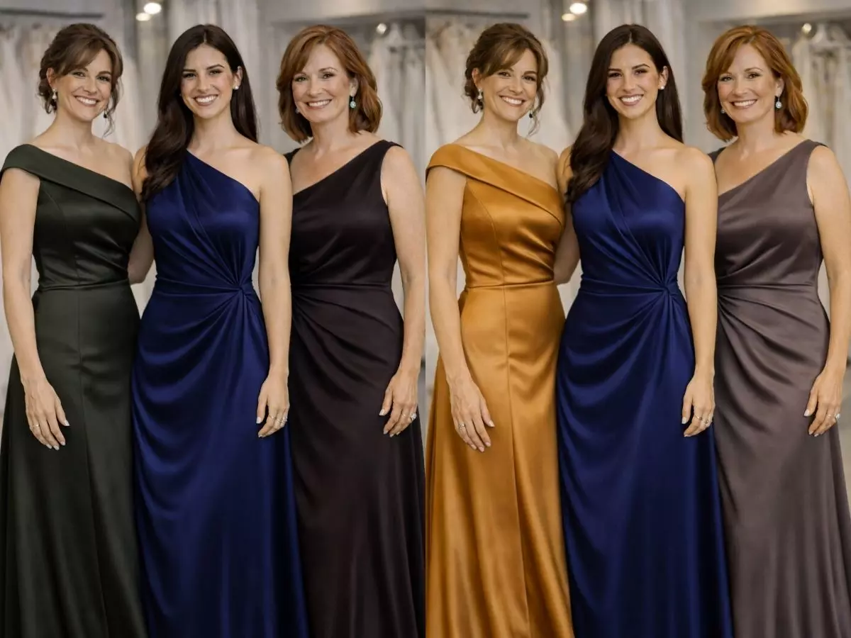 Vestido azul marinho em look harmonizado para cerimônia