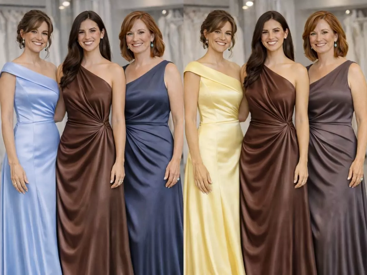 Vestido marrom em look harmonizado para cerimônia