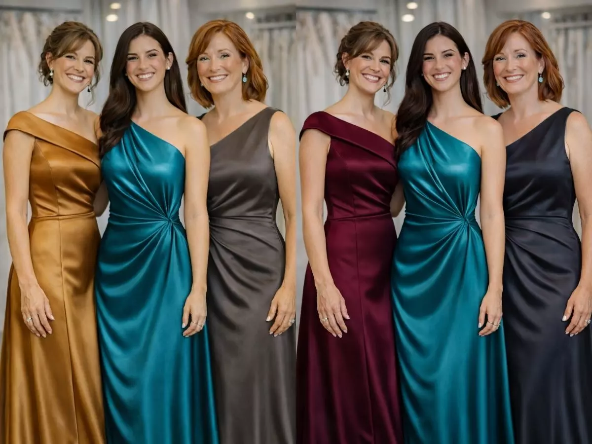 Vestido teal em look harmonizado para cerimônia