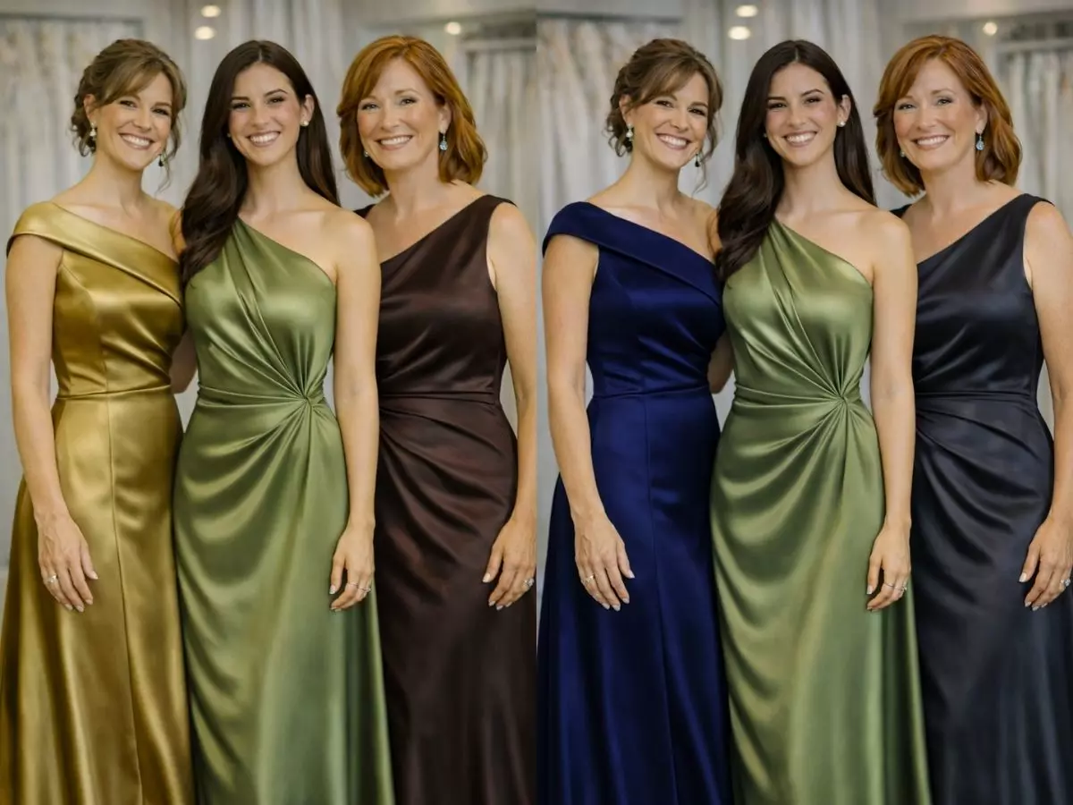 Vestido verde oliva em look harmonizado para cerimônia