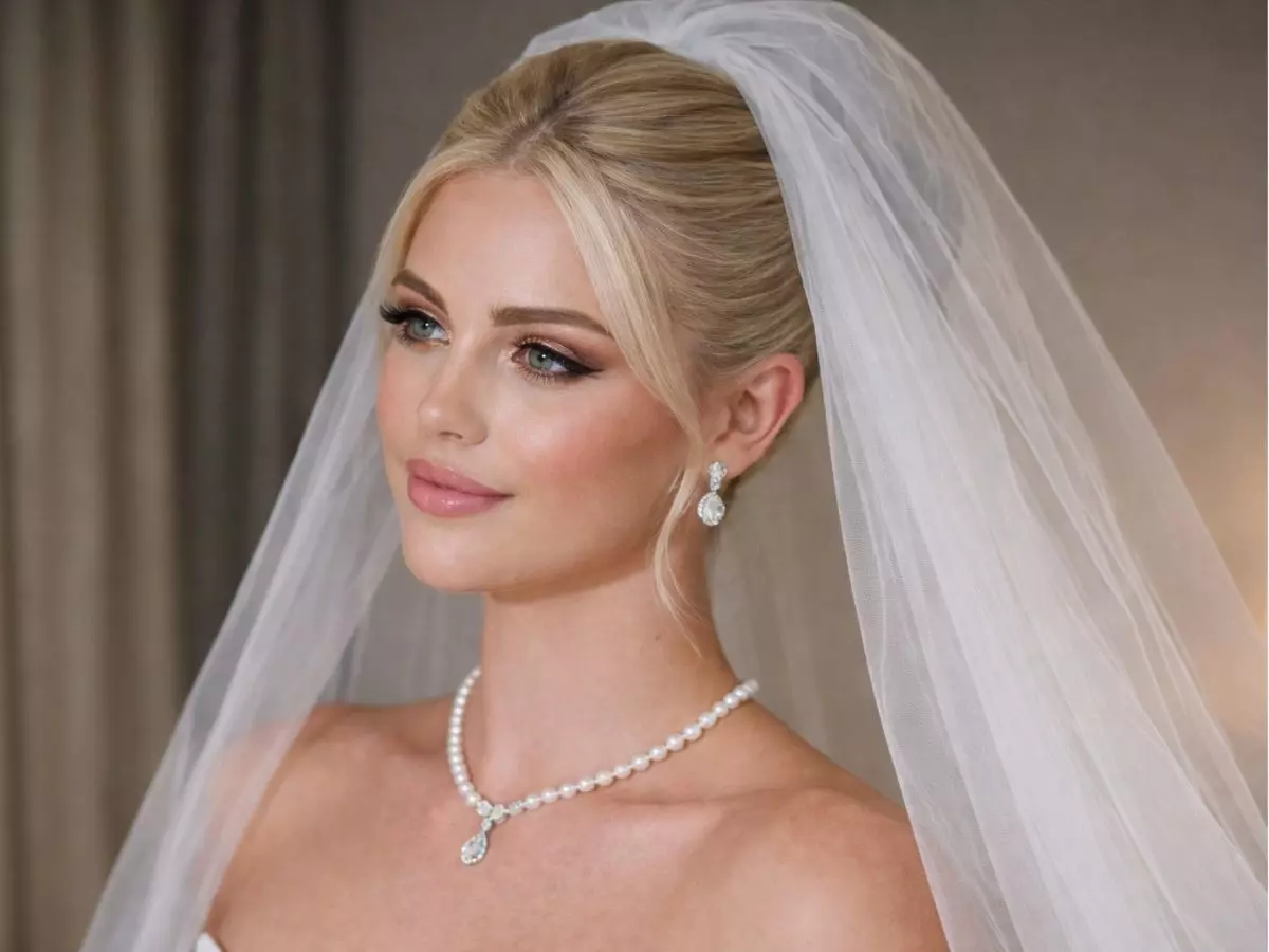 Noiva com cabelo solto em ondas naturais e véu ao ar livre