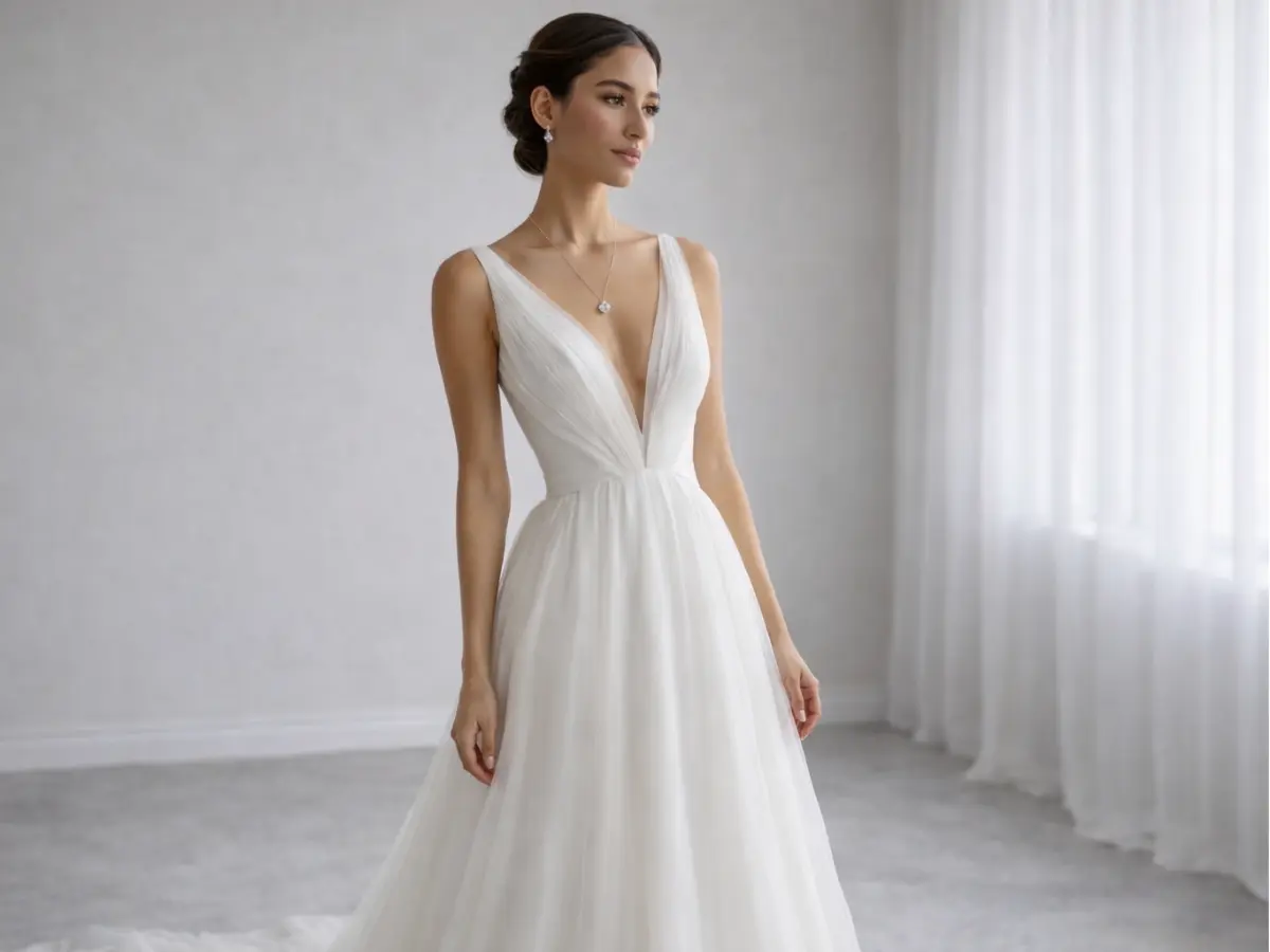 vestido-de-noiva-decote-v-liso-branco